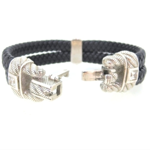 Judith Ripka Elegant Sterling Silver and Black Braide Leather Bracelet - Picture 6 of 6